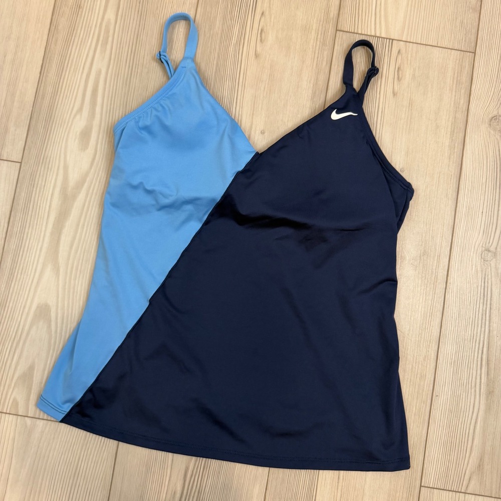 Nike Womens Colorblock Tankini Swim Top Navy Light Blue NESSF295 Size L - Picture 4 of 12